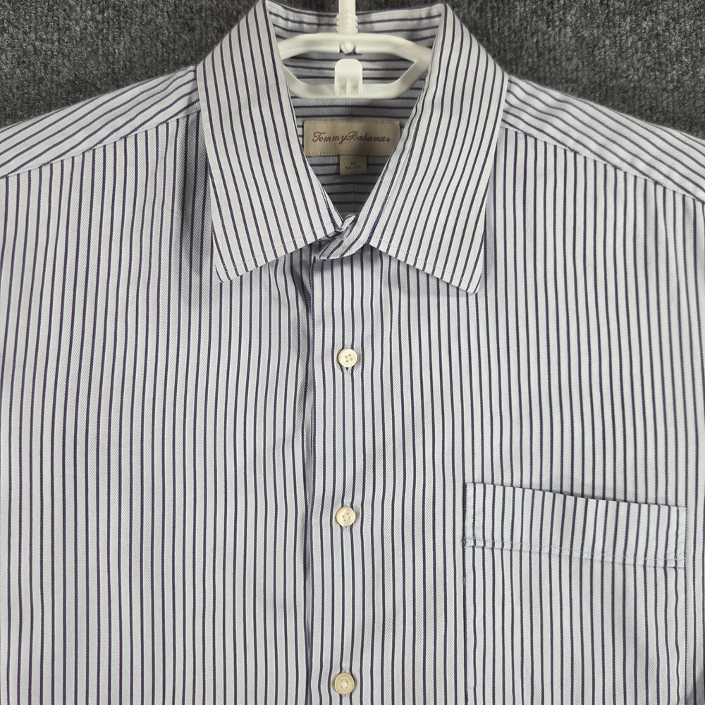 Tommy Bahama Shirt Mens 16 34/35 White Purple‎ Striped Button-down Cotton
